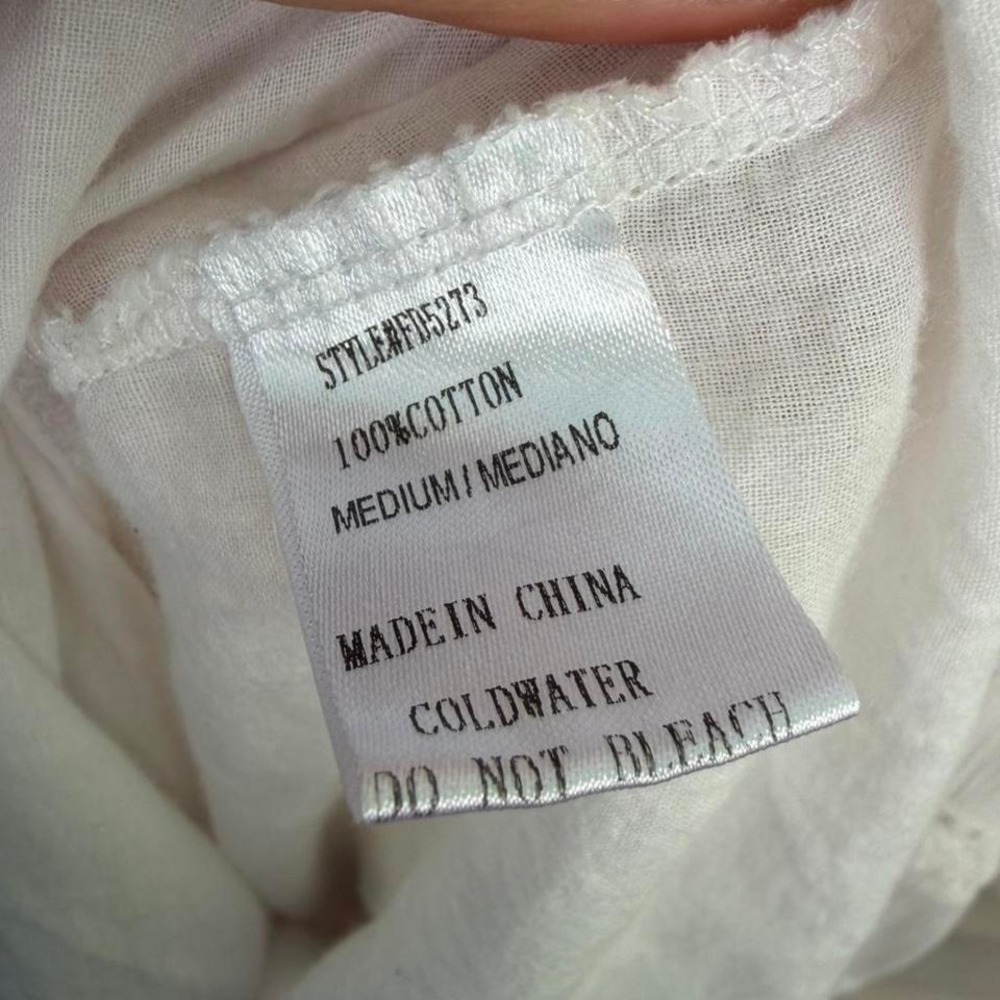 White Floral Embroidered Tunic Blouse | Cottagecore Bohemian Top Medium - Picture 6 of 8